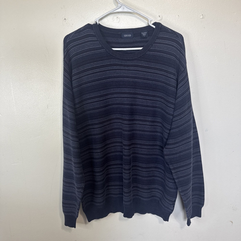 IZOD Men's Striped Knit Pullover Sweater Size L Dark Blue